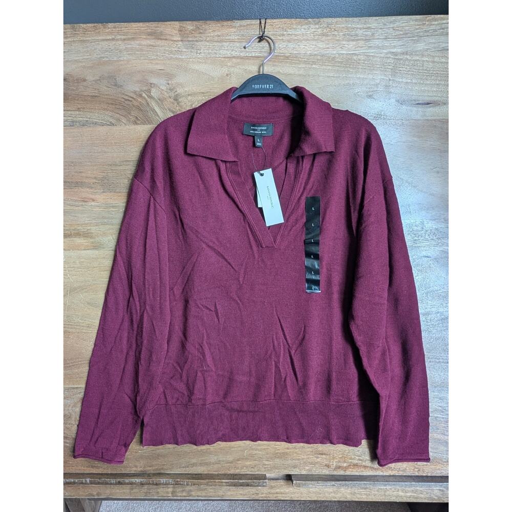 Banana Republic Sweater Womens Large Burgundy Merino Wool Long Sleeve 480225 NWT
